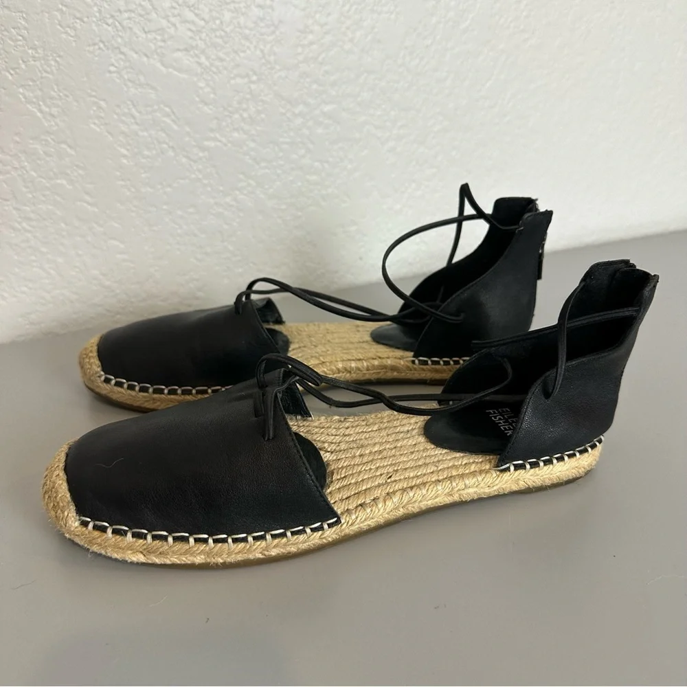 Eileen Fisher Black Leather Strappy Espadrilles